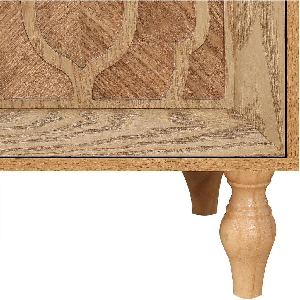 Roomfitters Carved Flower Door Large Storage Cabinet with Metal Handle - Perfect for Living Room, Kitchen, Entryway