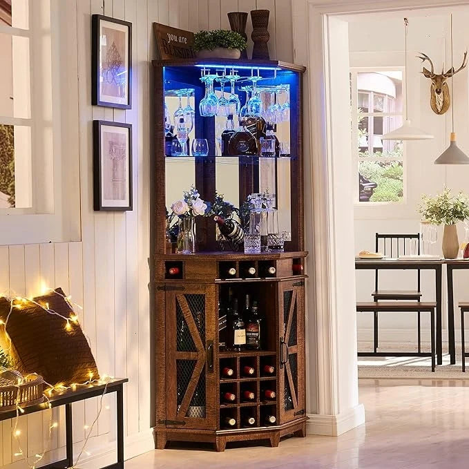 Farmhouse Corner Bar Storage Cabinet, Wine Bar Cabinet, Bar Cabinet
