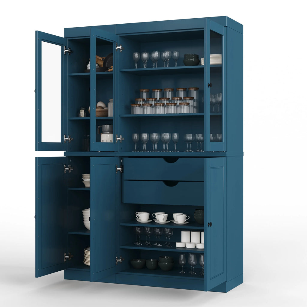Palace Imports 100% Solid Wood China Pantry with Glass or Solid Wood Doors and 2-Drawers - 48.5" x 71.5"