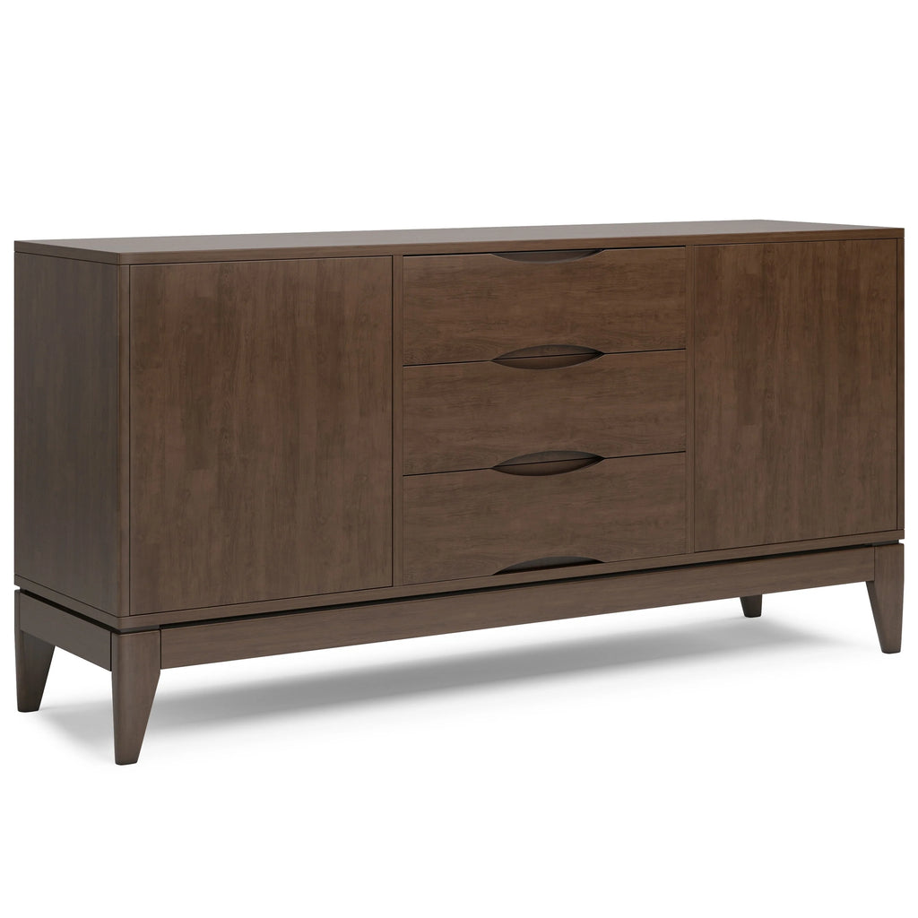 WYNDENHALL Pearson SOLID HARDWOOD 60 inch Wide Mid Century Design Sideboard Buffet in Walnut Brown - 17"d x 60"w x 30"h