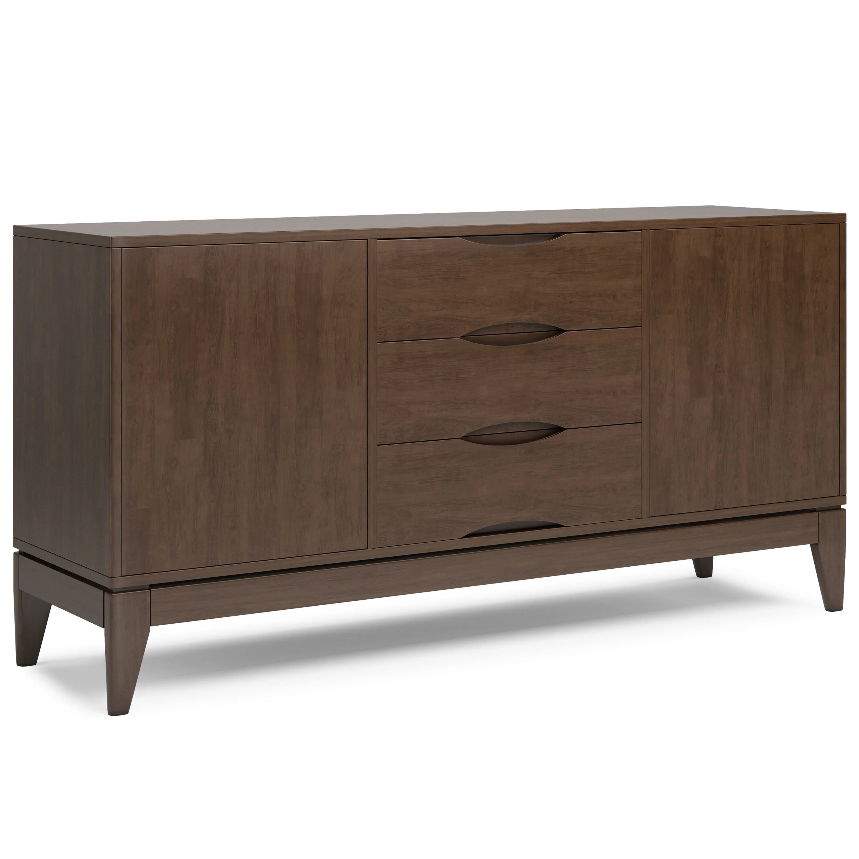 WYNDENHALL Pearson SOLID HARDWOOD 60 inch Wide Mid Century Design Sideboard Buffet in Walnut Brown - 17"d x 60"w x 30"h