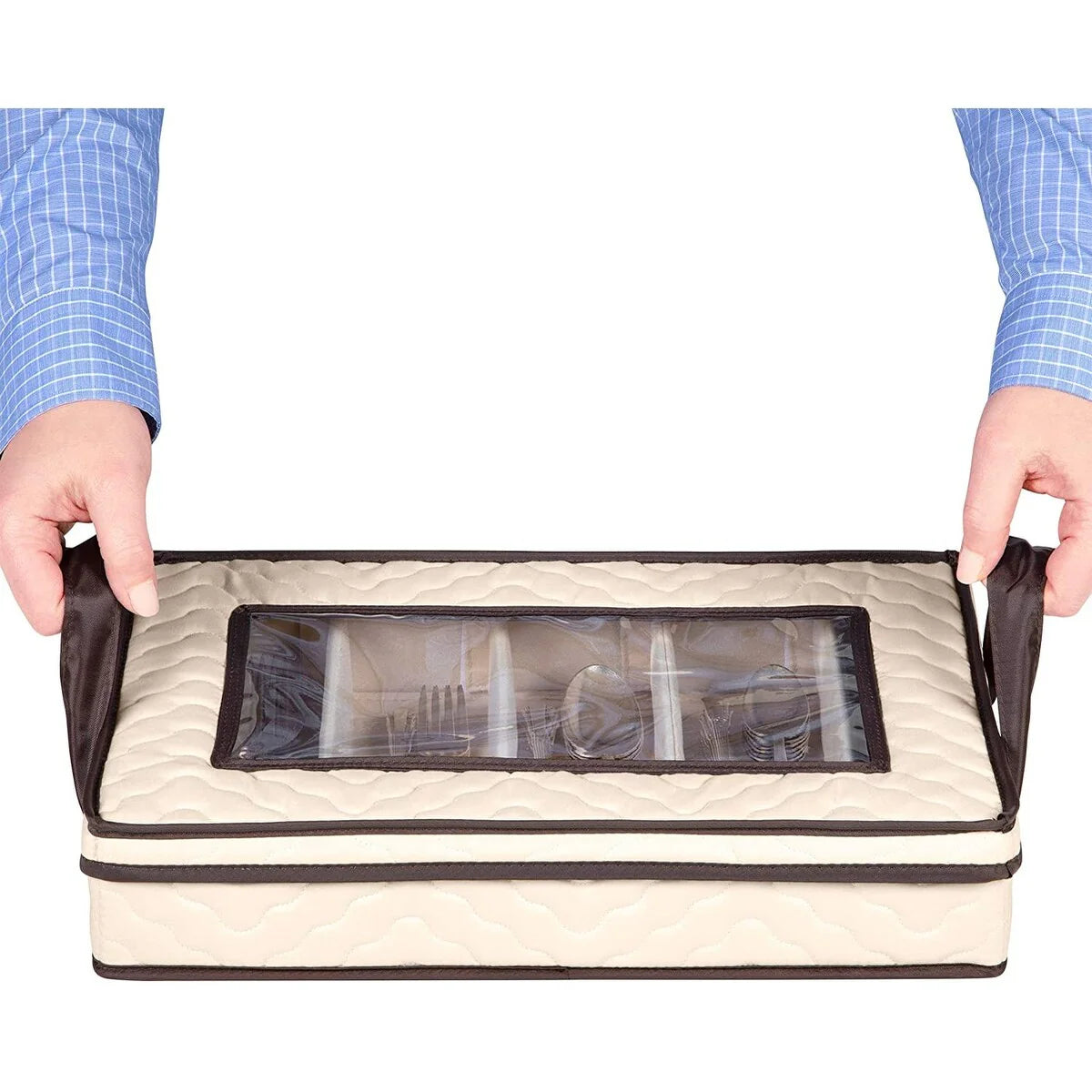 Flatware,Cutlery Utensil Storage Case Durable 5 Compartment Container - Brown