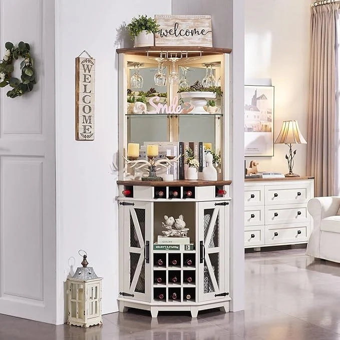 Farmhouse Corner Bar Storage Cabinet, Wine Bar Cabinet, Bar Cabinet
