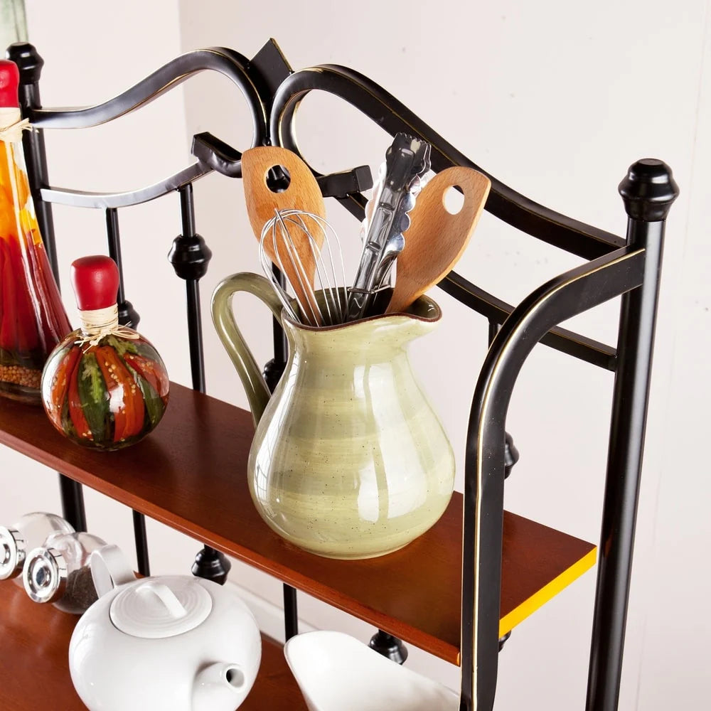 SEI Furniture Docherty Black Baker's Rack with Rattan Baskets