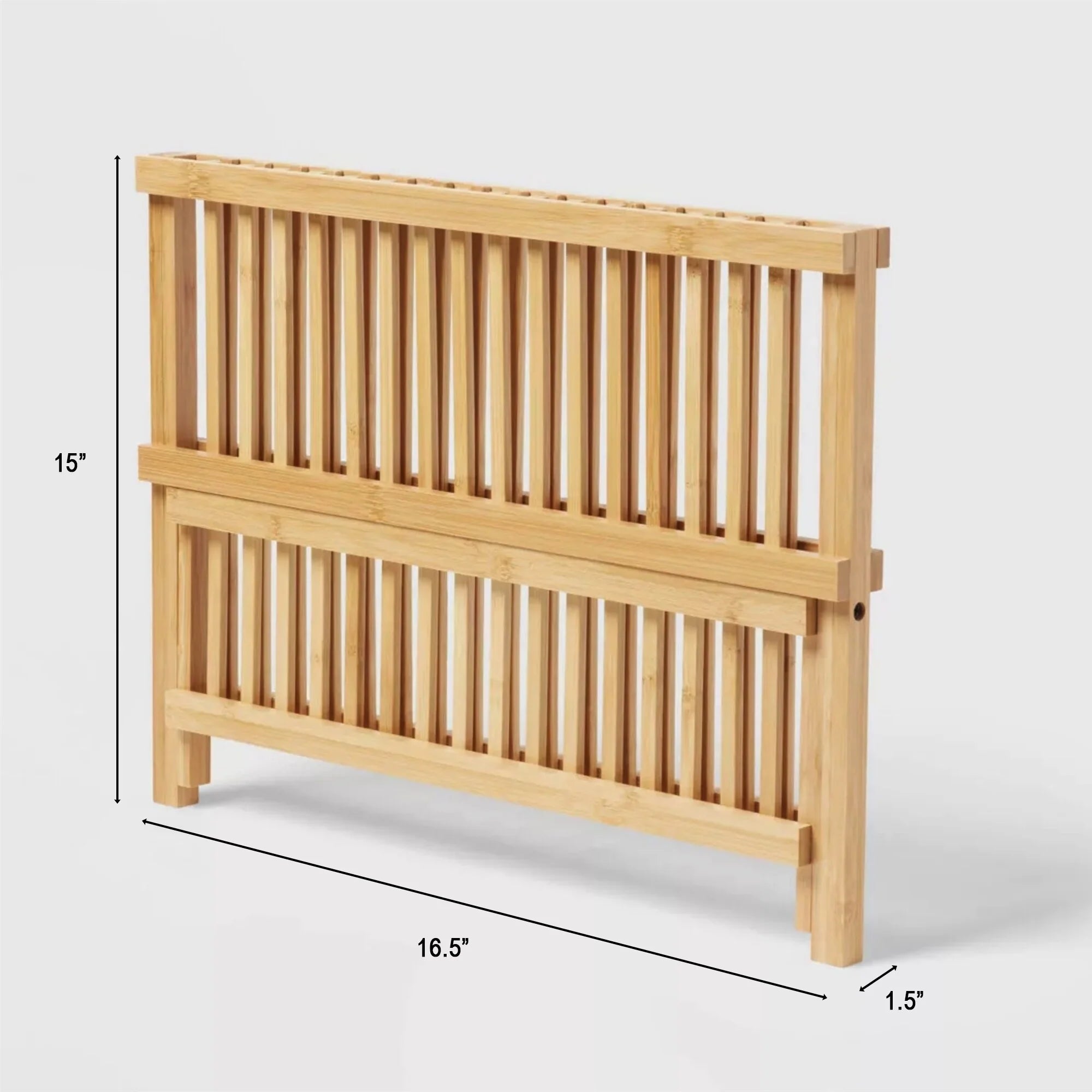 Bamboo Dish Drying Rack - 2-Tier Collapsible & Foldable Countertop Organizer, Natural Eco-Friendly Wood, Space-Saving Design