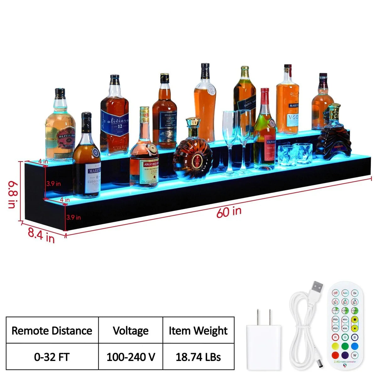 LED Light-Up Wine Bottle Display Rack, Wall-Mounted Acrylic