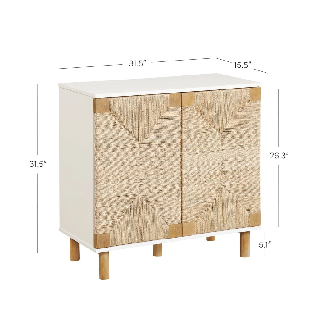 Nathan James Beacon Wood Accent Cabinet with Seagrass Doors and Adjustable Shelf
