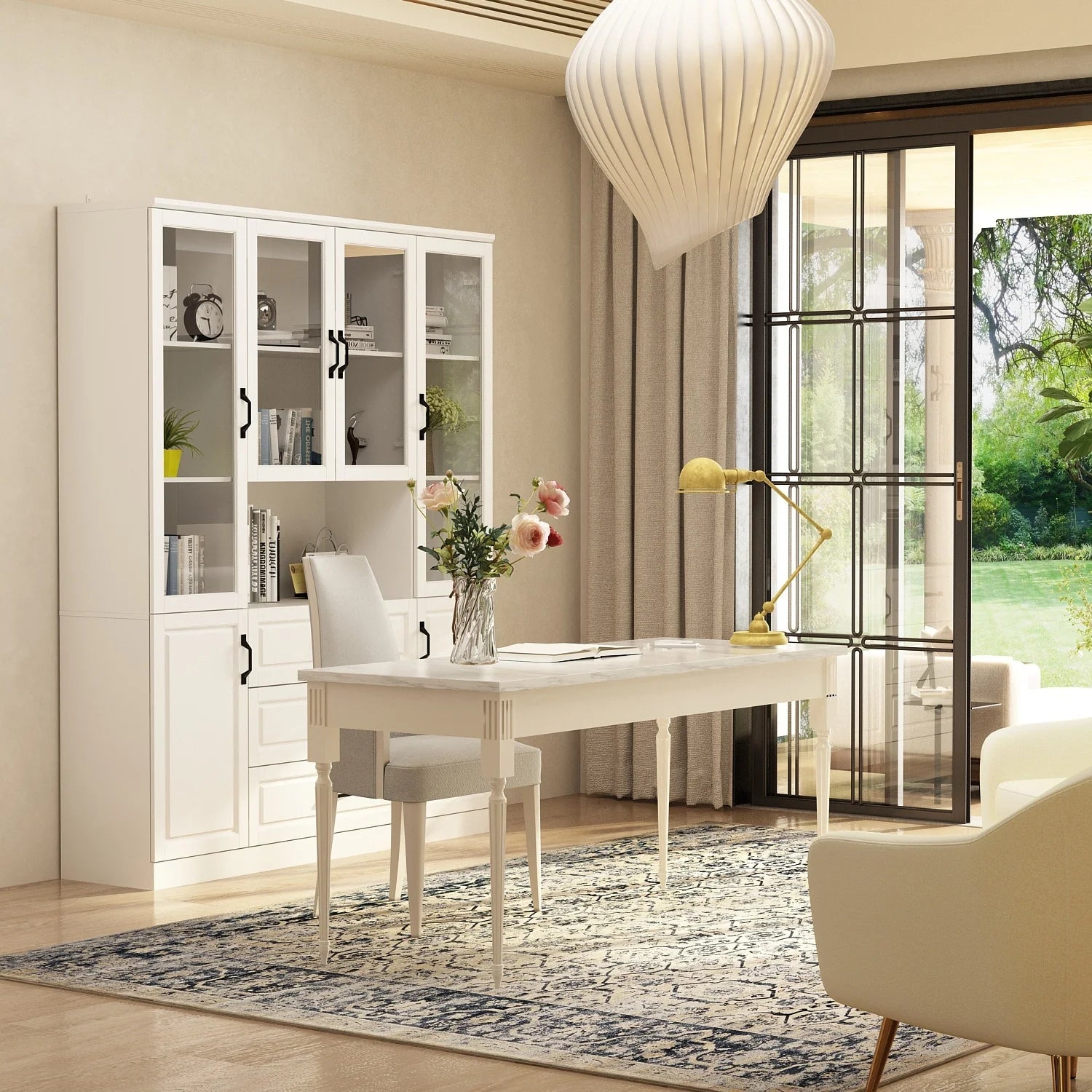 78.7"Modular White Curio Bookcase Cabinet w/Glass Doors Buffet Display