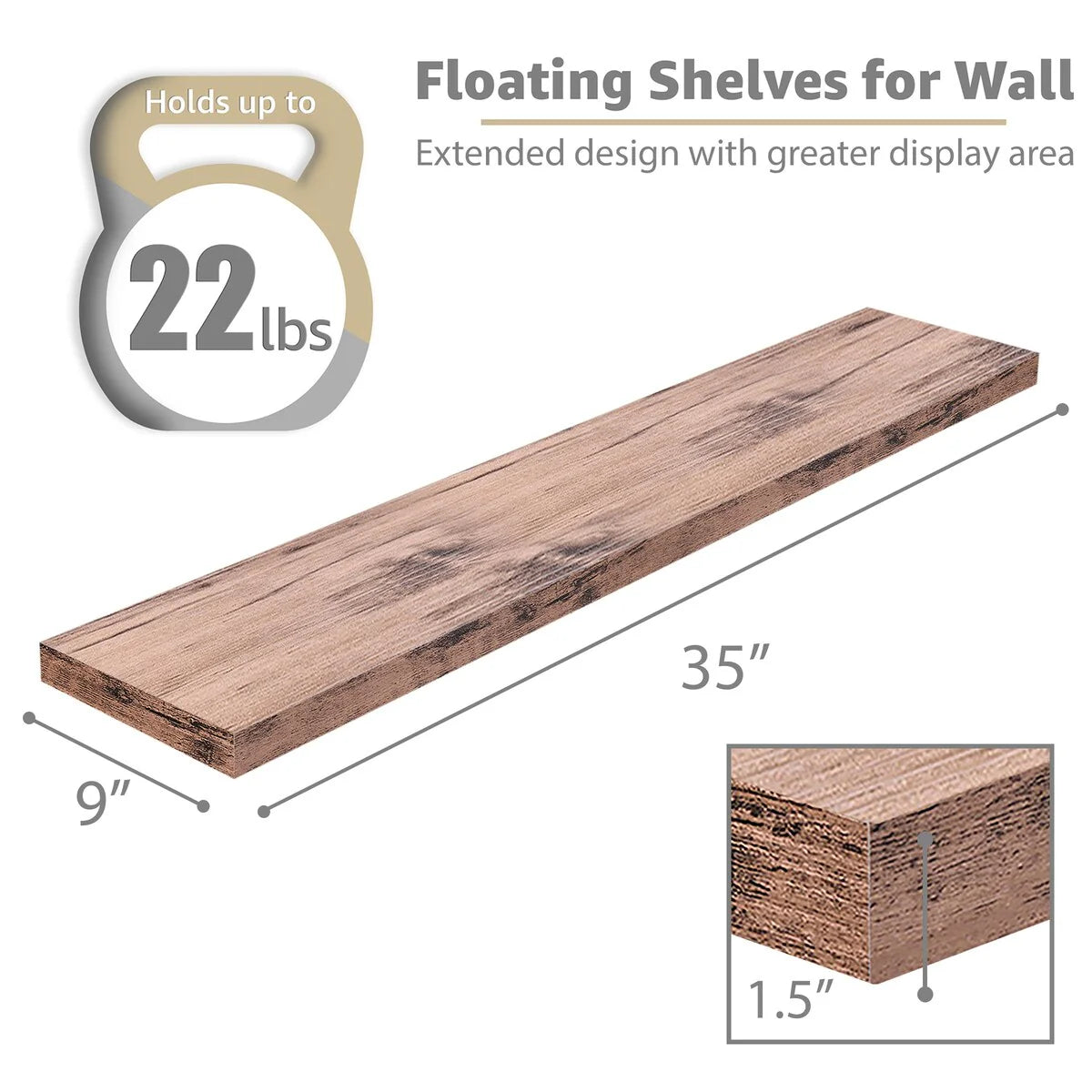 Sorbus Long Floating Shelves for Wall Set of 2 - 35"L x 9"W x 1.5"H