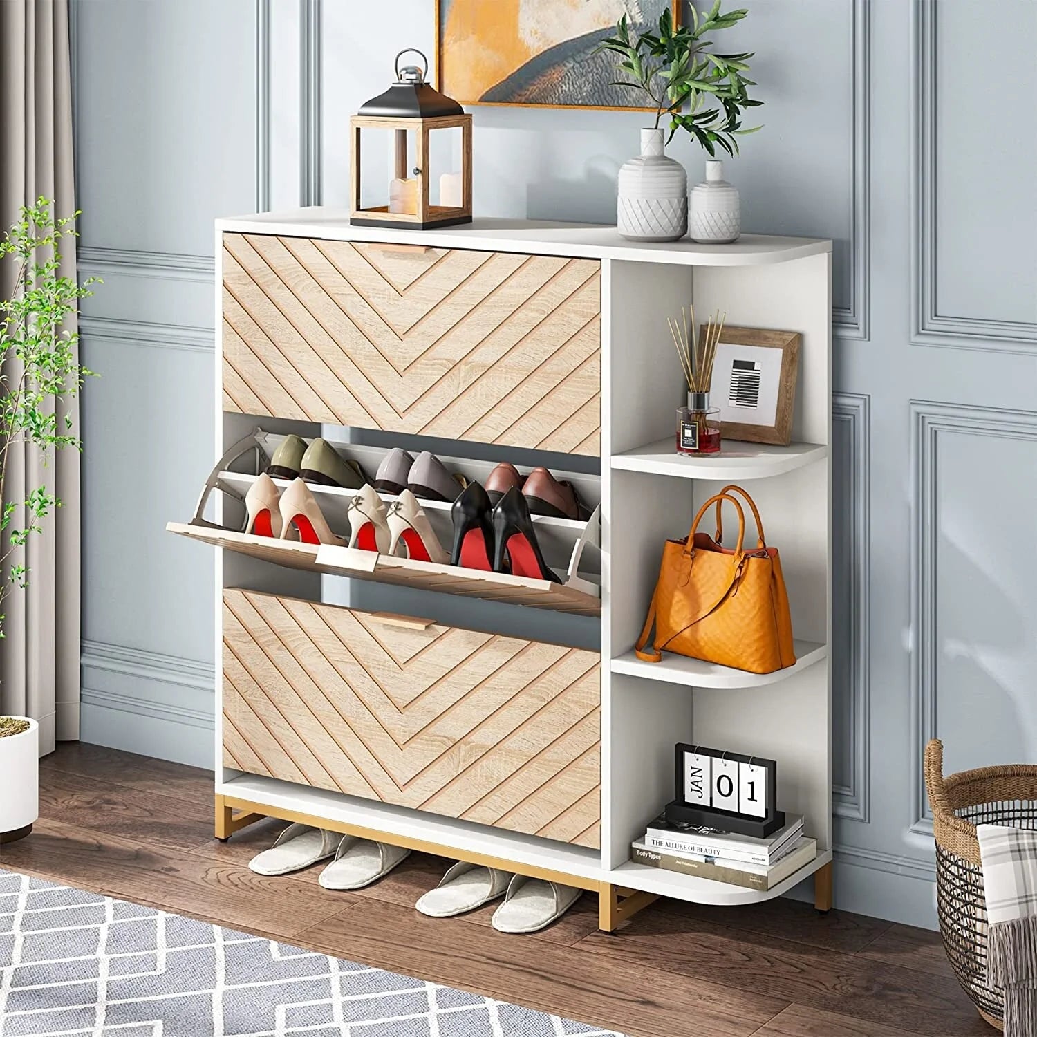 Shoe Cabinet, 24 Pair Shoes Storage Cabinet with Doors and Shelves