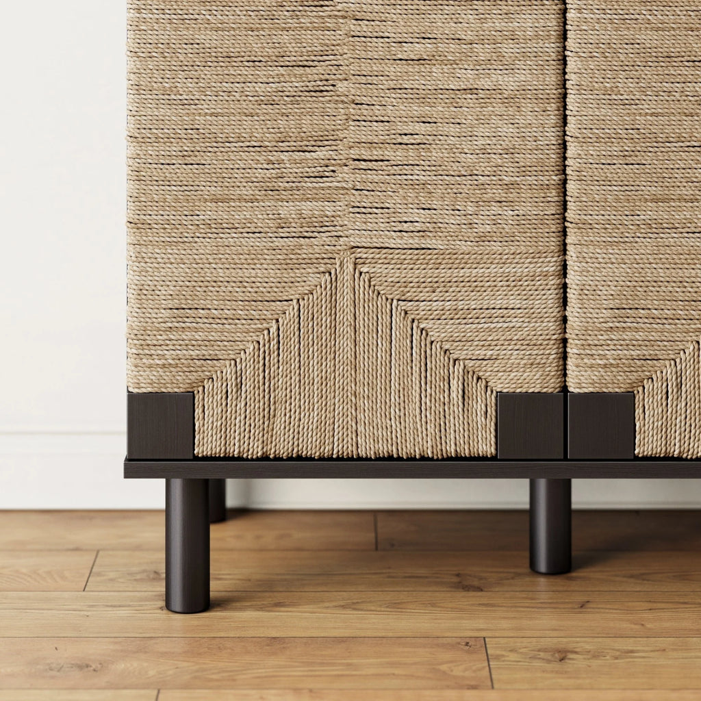 Nathan James Beacon Wood Accent Cabinet with Seagrass Doors and Adjustable Shelf