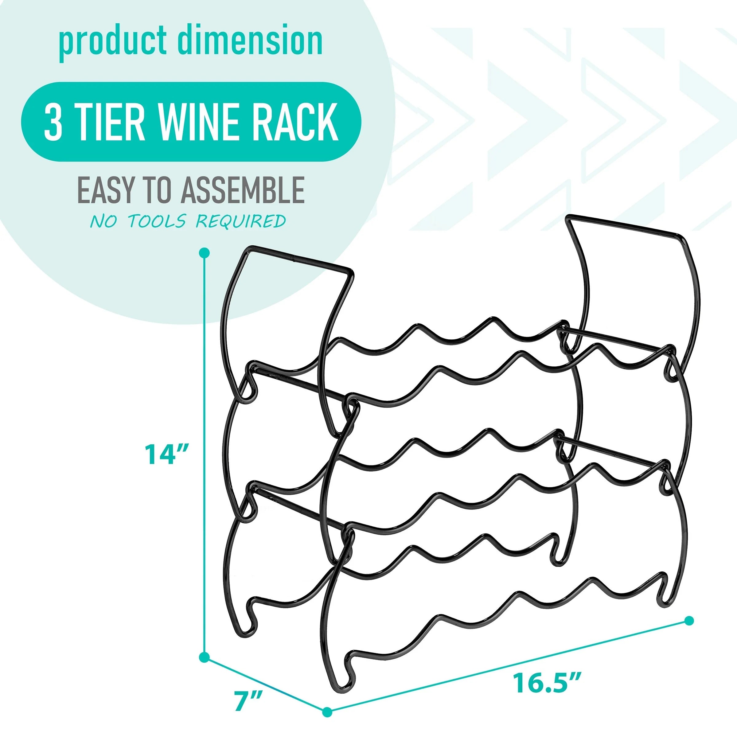 Metal Detachable Wine Rack - 3 Tier, Copper - 14" L x 16.5" W x 7" D