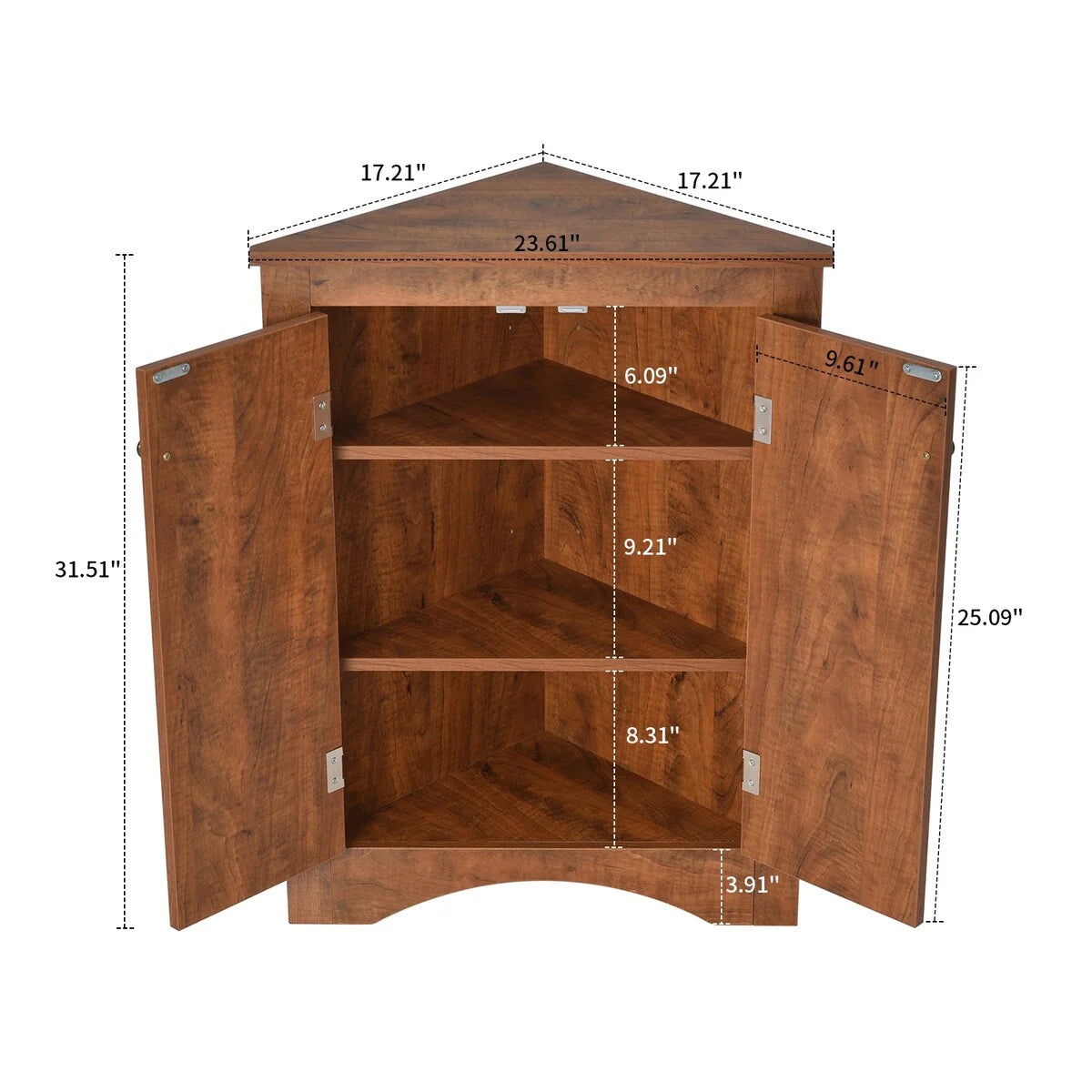 Modern Stylish Triangle Corner Storage Cabinet with Two Adjustable Internal Shelves