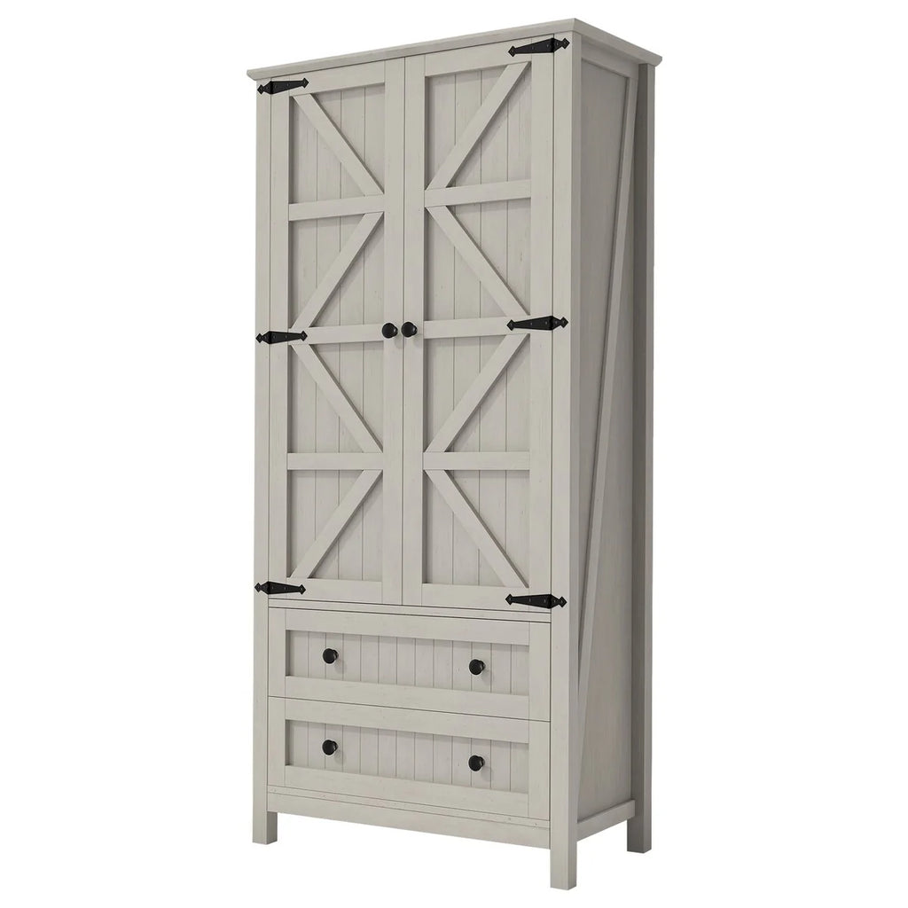 64" Farmhouse Tall Kitchen Pantry Storage Cabinet with 2 Drawers & Doors