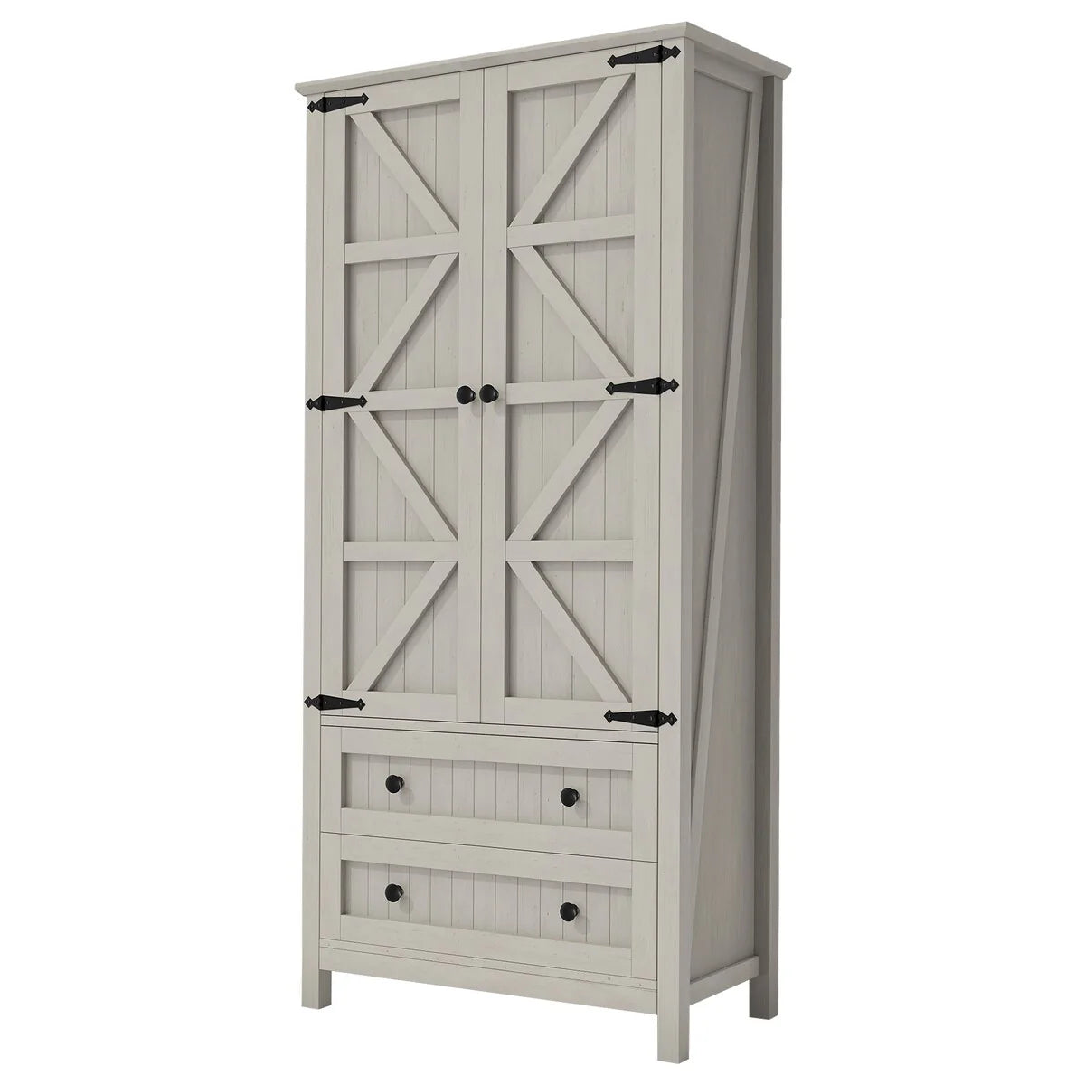 64" Farmhouse Tall Kitchen Pantry Storage Cabinet with 2 Drawers & Doors