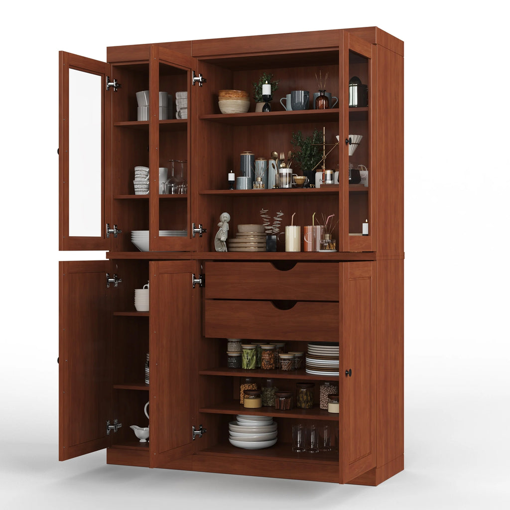 Palace Imports 100% Solid Wood China Pantry with Glass or Solid Wood Doors and 2-Drawers - 48.5" x 71.5"