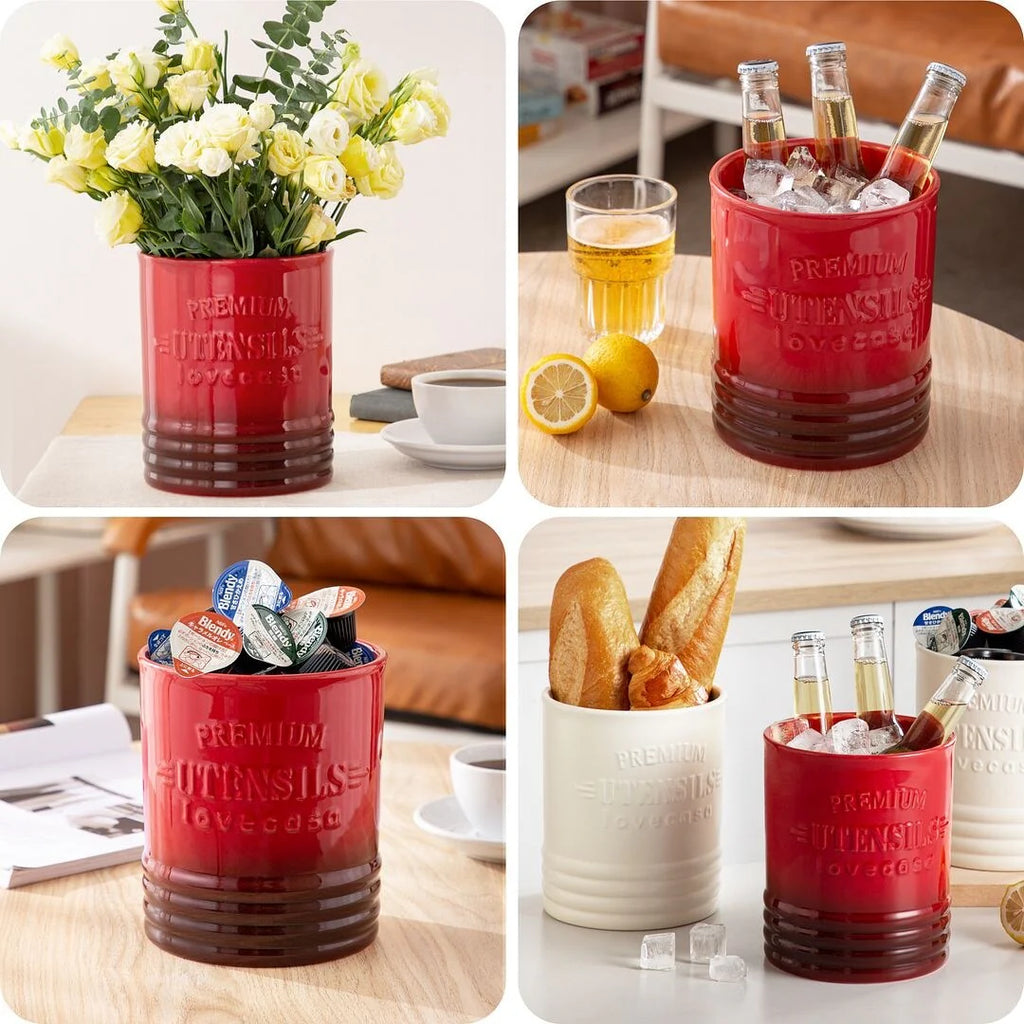 LOVECASA Ceramic 7.2" Large Utensil Holder for Kitchen Countertop