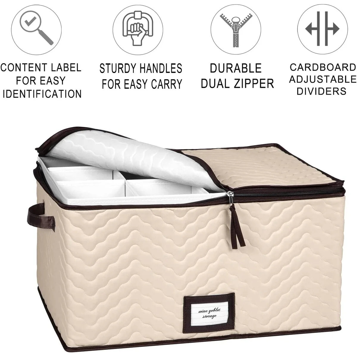 Stemware Storage Case for Wine Glasses - Holds 12 Glasses -19" x 9.5" x 14"