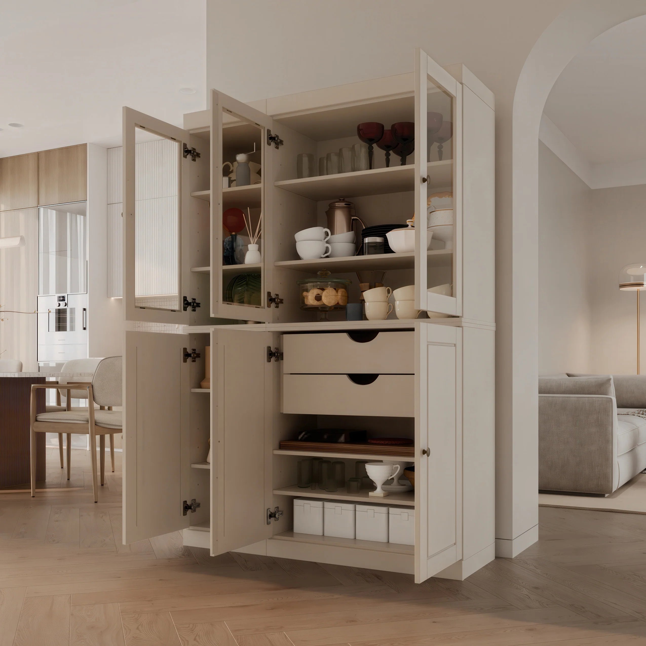 Palace Imports 100% Solid Wood China Pantry with Glass or Solid Wood Doors and 2-Drawers - 48.5" x 71.5"