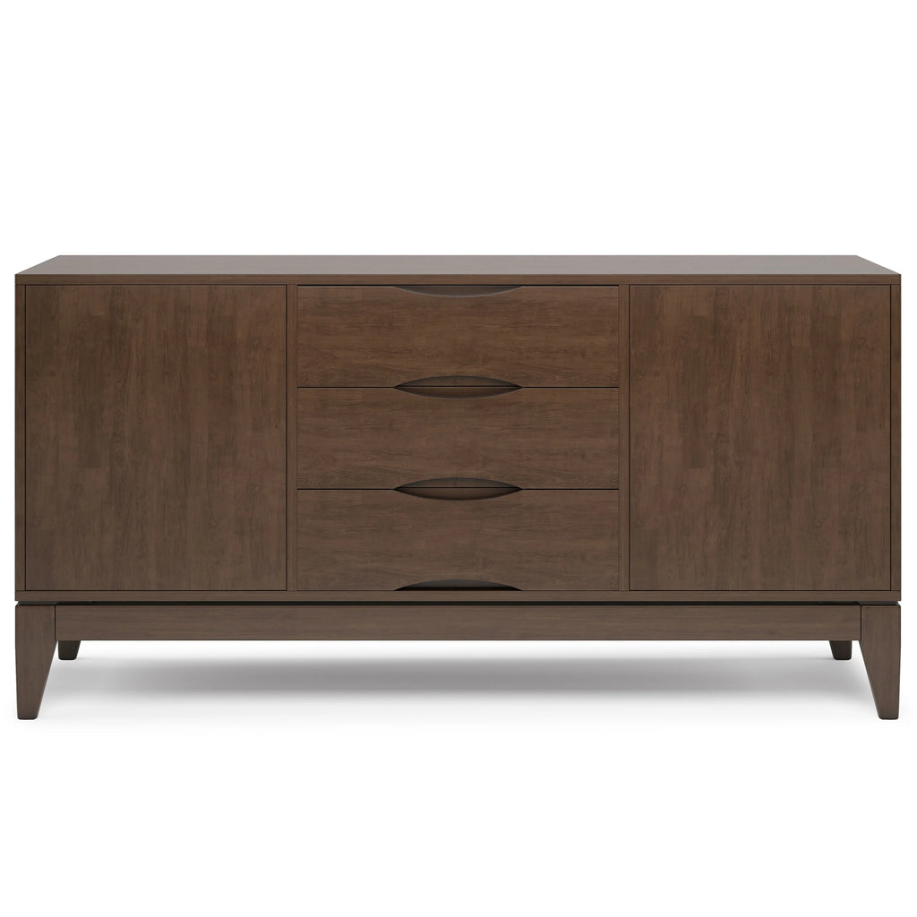 WYNDENHALL Pearson SOLID HARDWOOD 60 inch Wide Mid Century Design Sideboard Buffet in Walnut Brown - 17"d x 60"w x 30"h