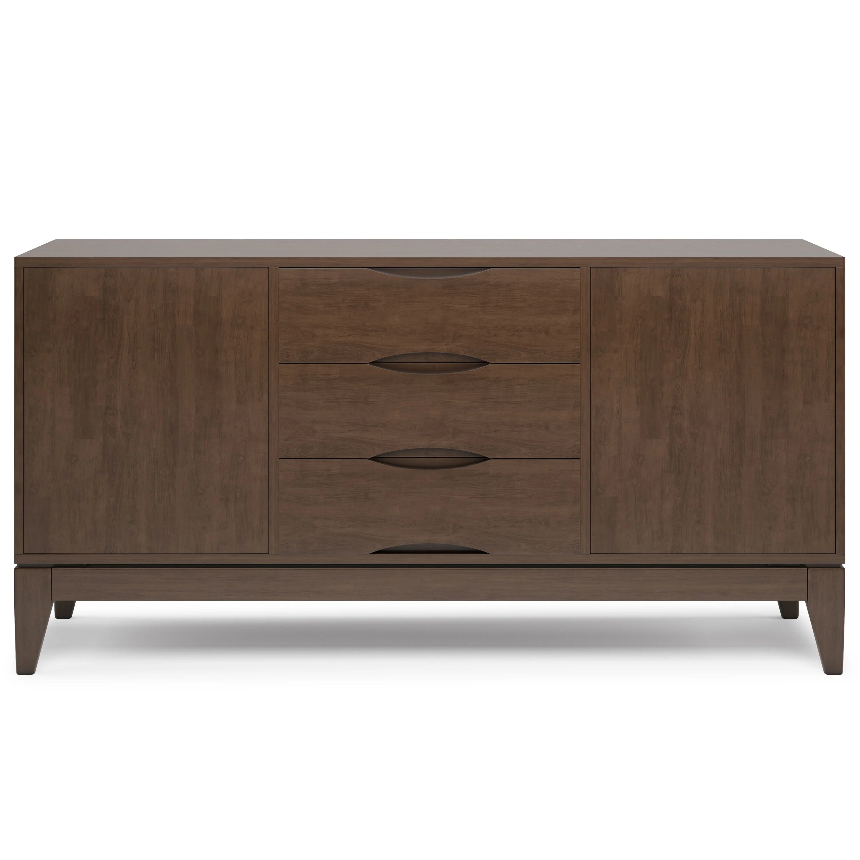 WYNDENHALL Pearson SOLID HARDWOOD 60 inch Wide Mid Century Design Sideboard Buffet in Walnut Brown - 17"d x 60"w x 30"h