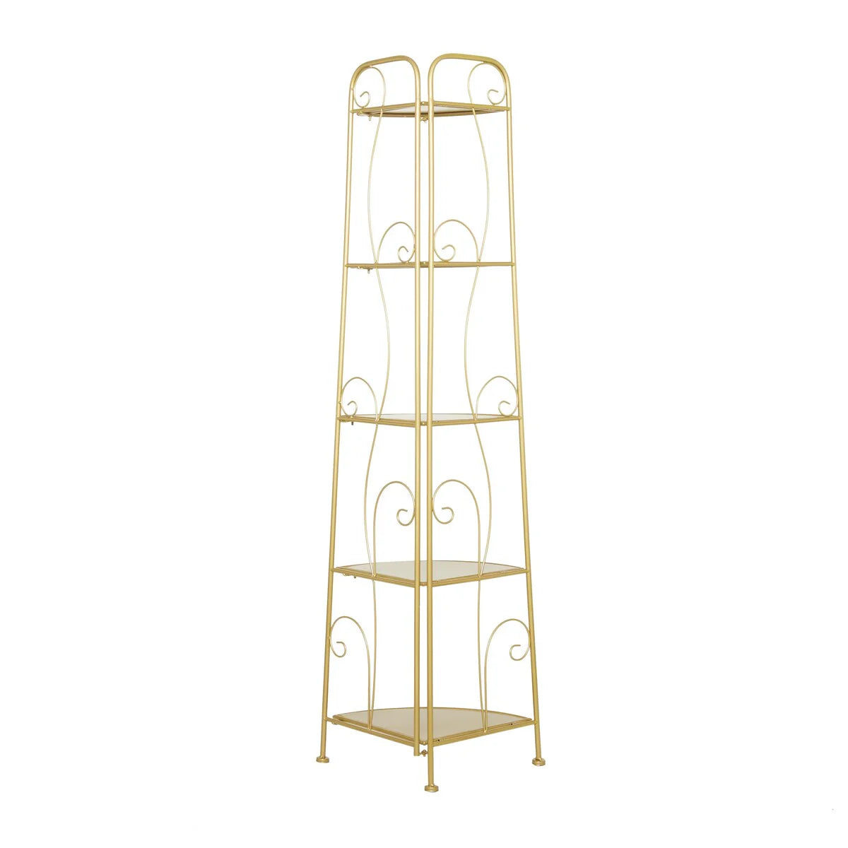 Metal Scroll Indoor Outdoor Tall Folding 5 Shelves Bakers Rack - Gold or White - Roche River Decor