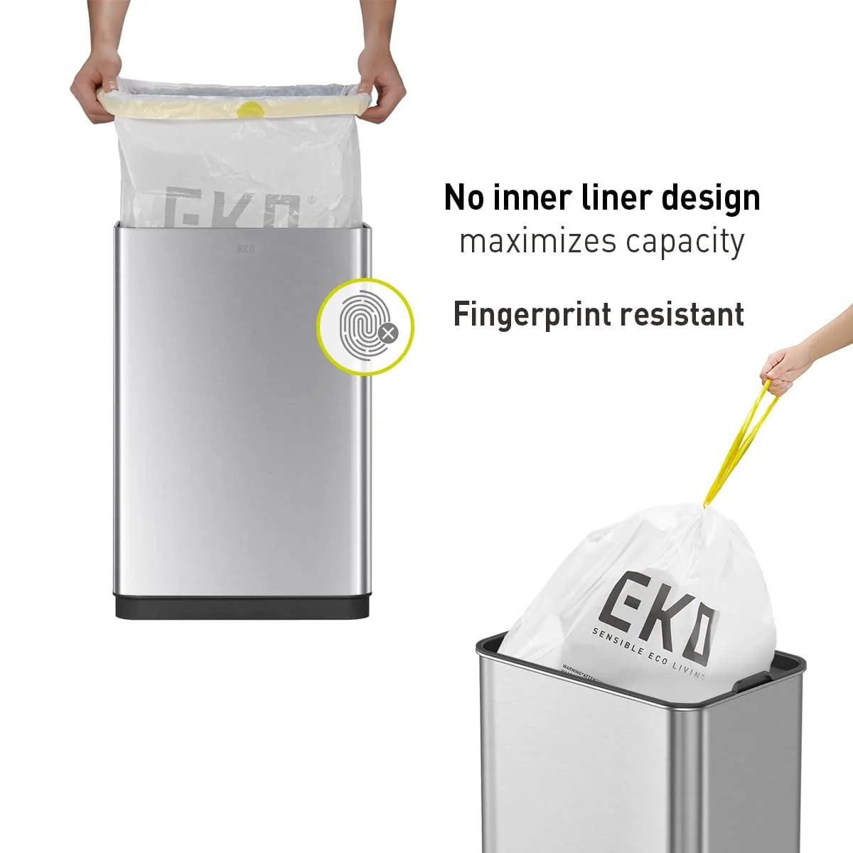 50 Liter / 13.2 Gallon Touchless Rectangular Motion Sensor Trash Can, Brushed Stainless Steel Finish
