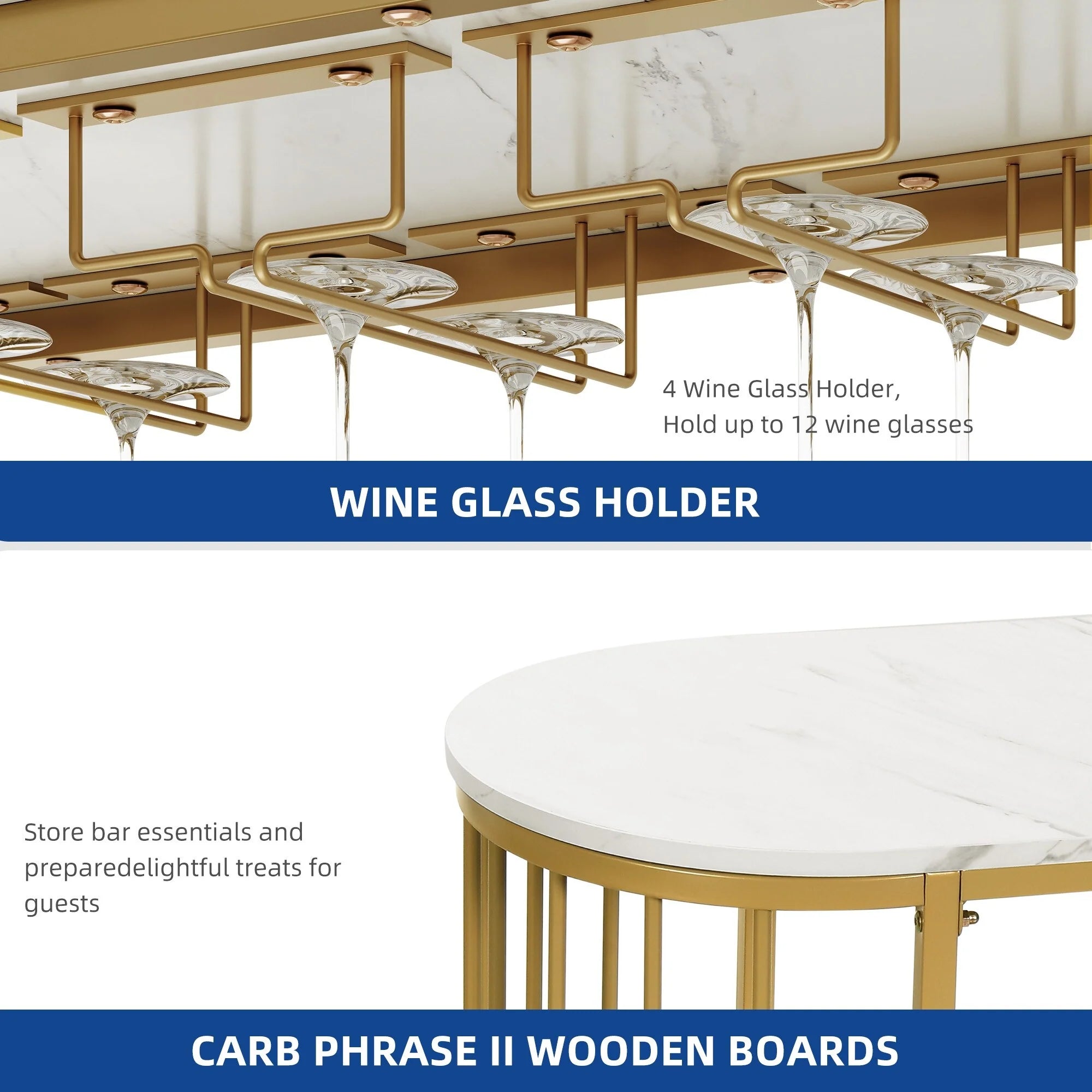Moasis Home Bar Unit 3-Tier Liquor Bar Table with Glass Holder