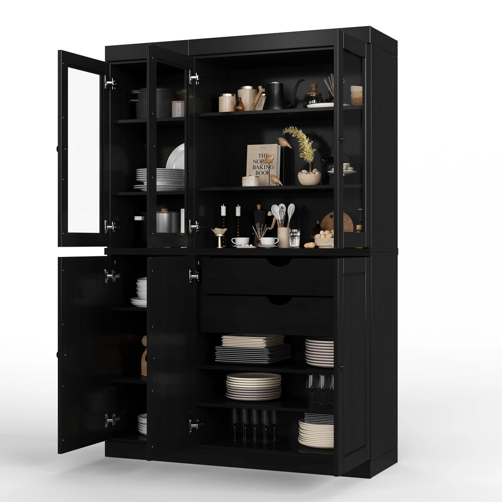 Palace Imports 100% Solid Wood China Pantry with Glass or Solid Wood Doors and 2-Drawers - 48.5" x 71.5"