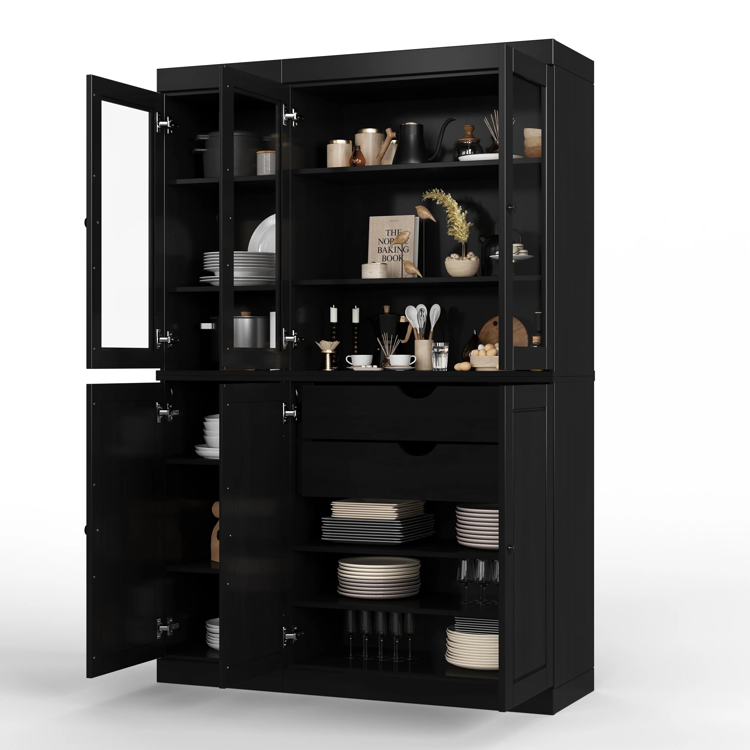 Palace Imports 100% Solid Wood China Pantry with Glass or Solid Wood Doors and 2-Drawers - 48.5" x 71.5"