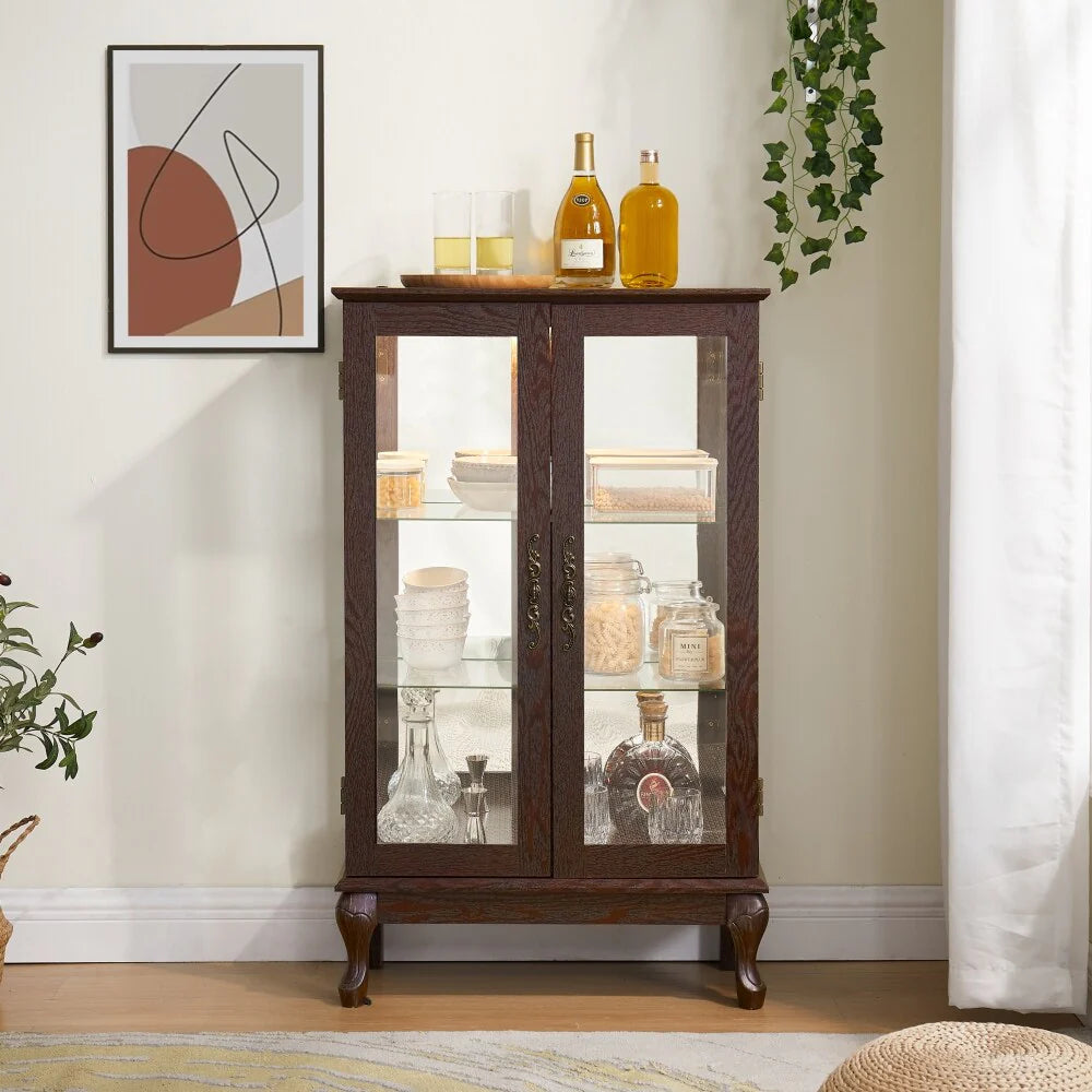 Curio Cabinet with Tempered Glass Doors and Adjustable Shelves Light Bulb Included