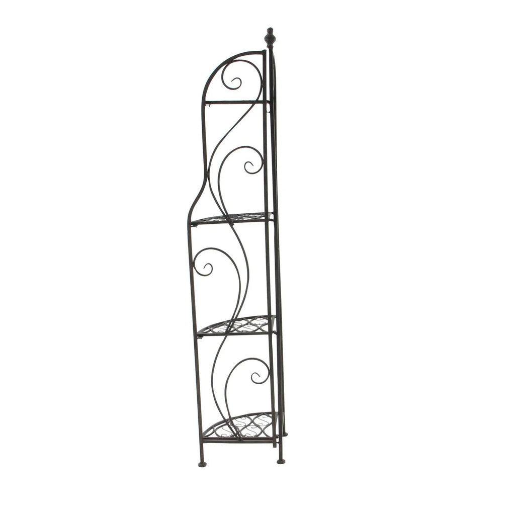 Metal Scroll Indoor Outdoor Arched Tall Folding Corner 4 Shelf Bakers Rack - Black - Roche River Decor