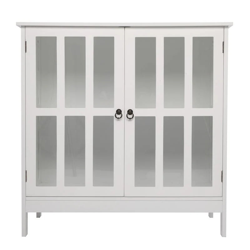 Transparent Door Free Standing Accent Storage Cabinet For Kitchen Dining White