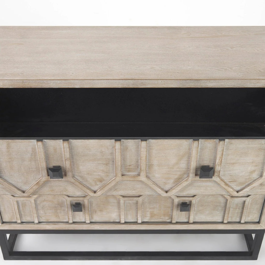 Genevieve I Gray Fir Veneer w/ Iron Frame & 3 Drawer Accent Cabinet - 39.0L x 15.7W x 30.9H