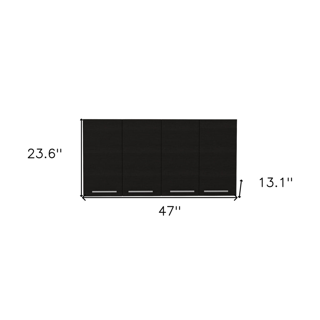 HomeRoots 47" Black Wood Wall Mounted Accent Cabinet With Four Doors