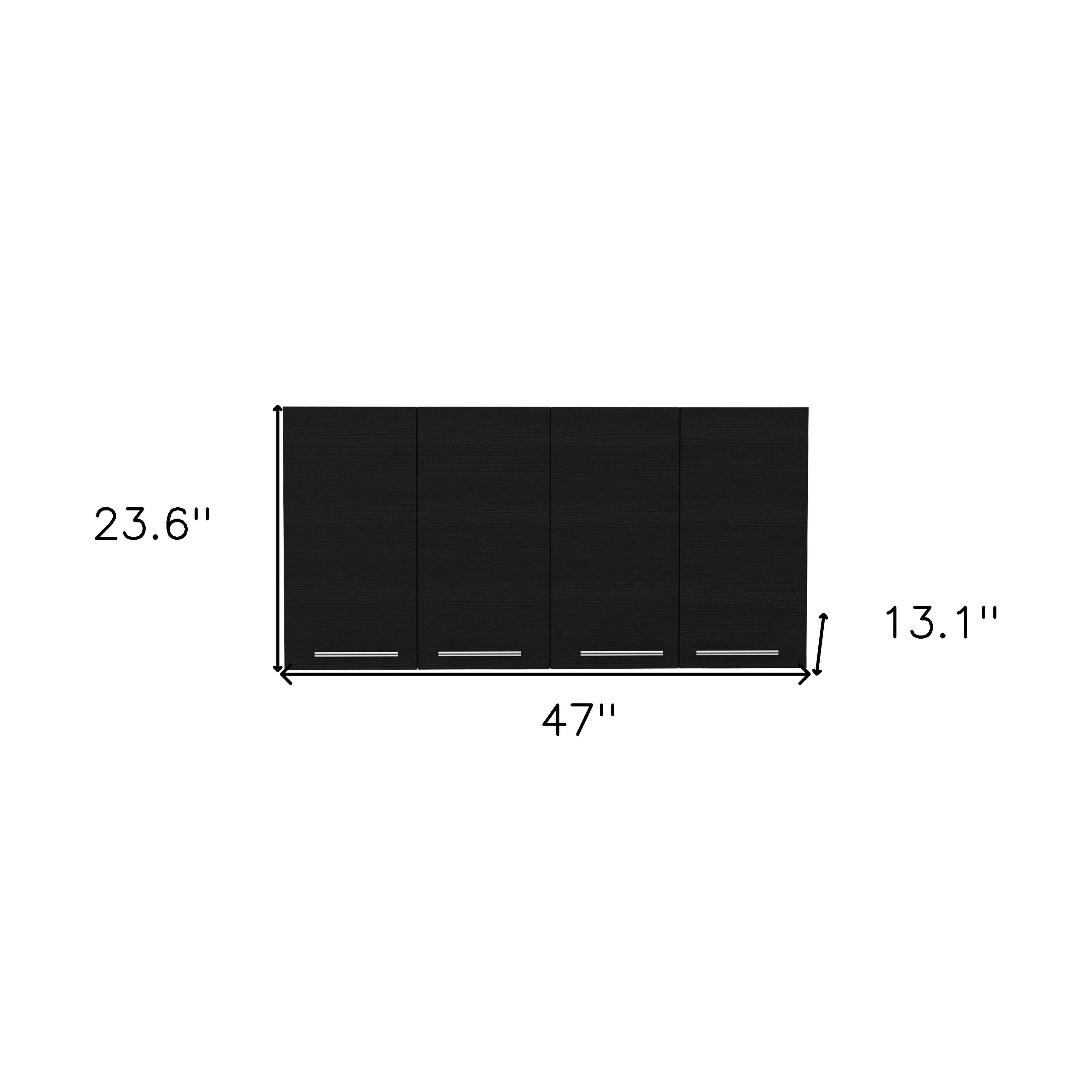 HomeRoots 47" Black Wood Wall Mounted Accent Cabinet With Four Doors