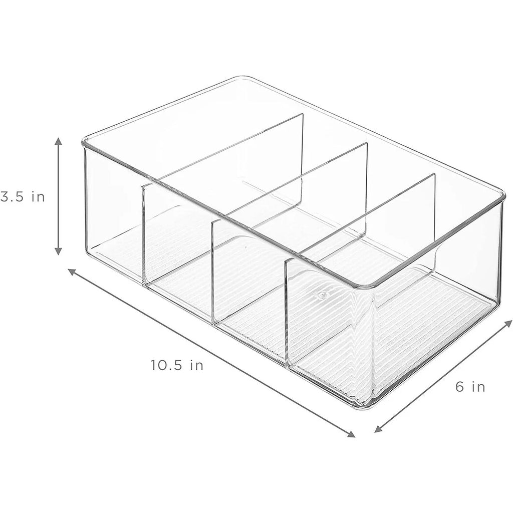 Sorbus Storage Bins with Dividers for Pantry Food & Kitchen Fridge, Clear Design (2-Pack)