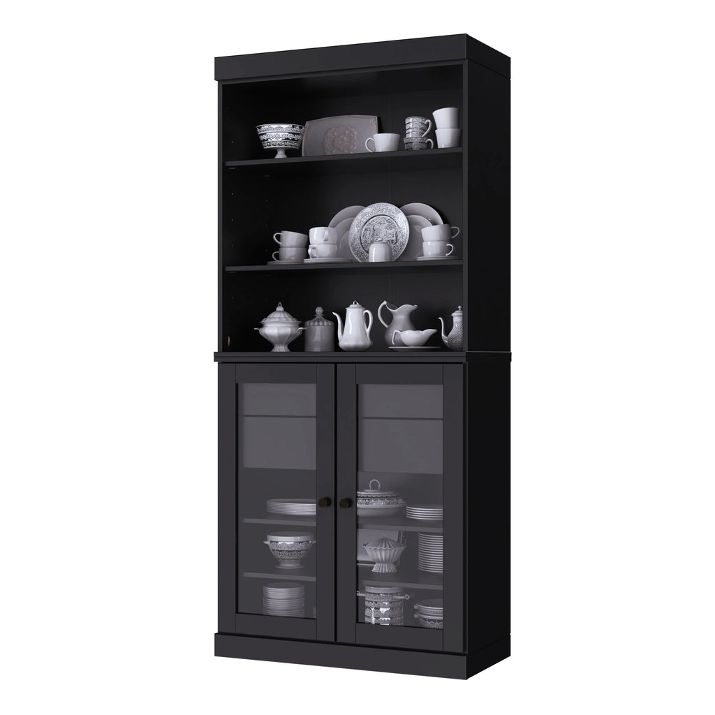 100% Solid Wood Kitchen Pantry Cabinet with 2 Clear Glass or Solid Wood Doors and 2-Drawer Organizer by Palace Imports