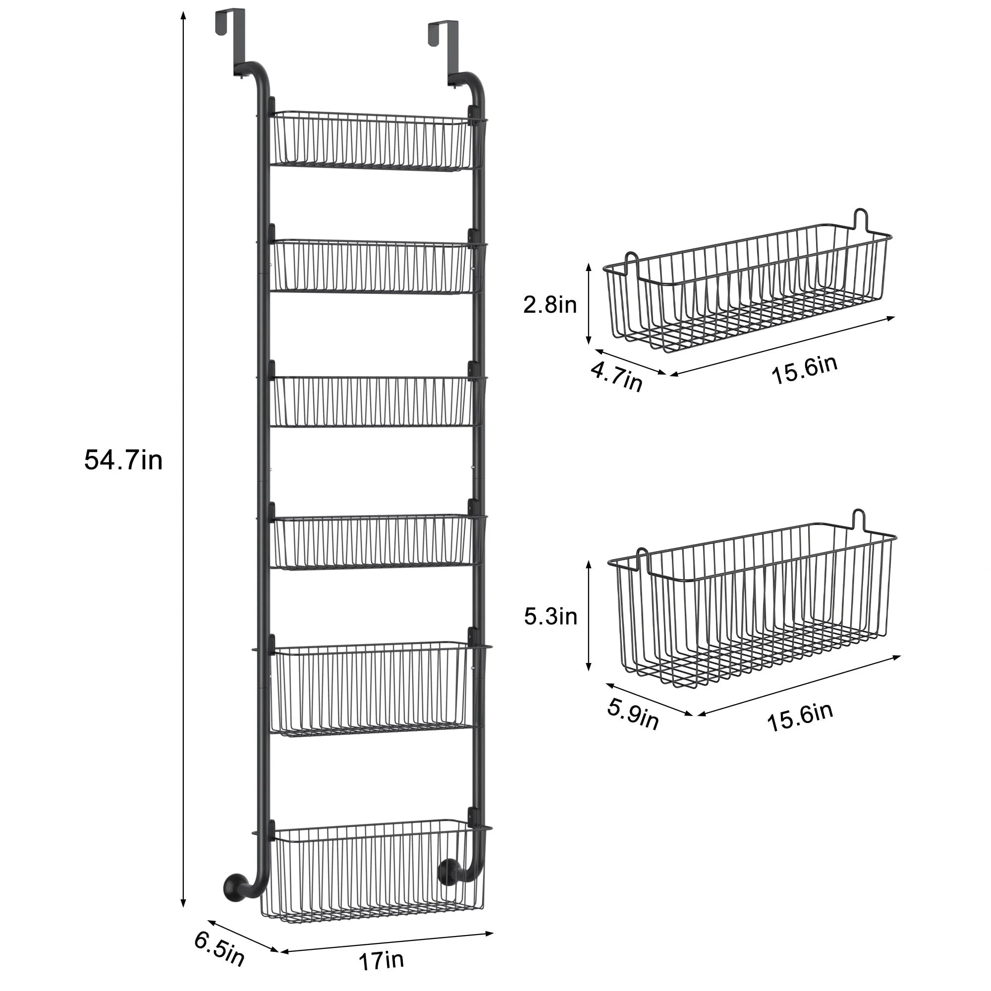 6-Tier Over the Door Pantry Organizer, Metal Pantry Organization and Storage with 6 Baskets, Heavy-Duty Back of Door Spice Rack