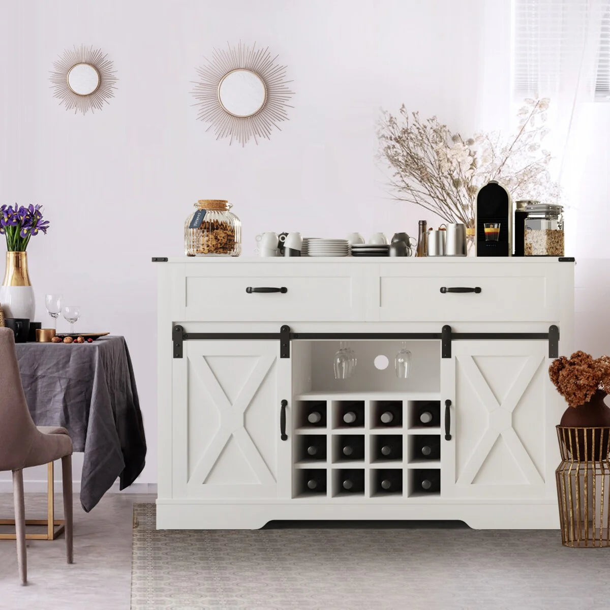 Royalcraft 51.96 Inch Bar Cabinet with Wine Rack and Large Storage