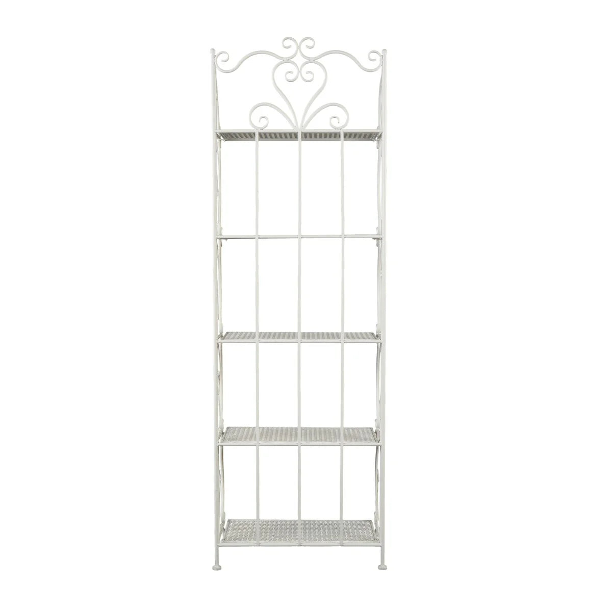 Metal Scroll Indoor Outdoor Tall Folding 5 Shelves Bakers Rack - Gold or White - Roche River Decor