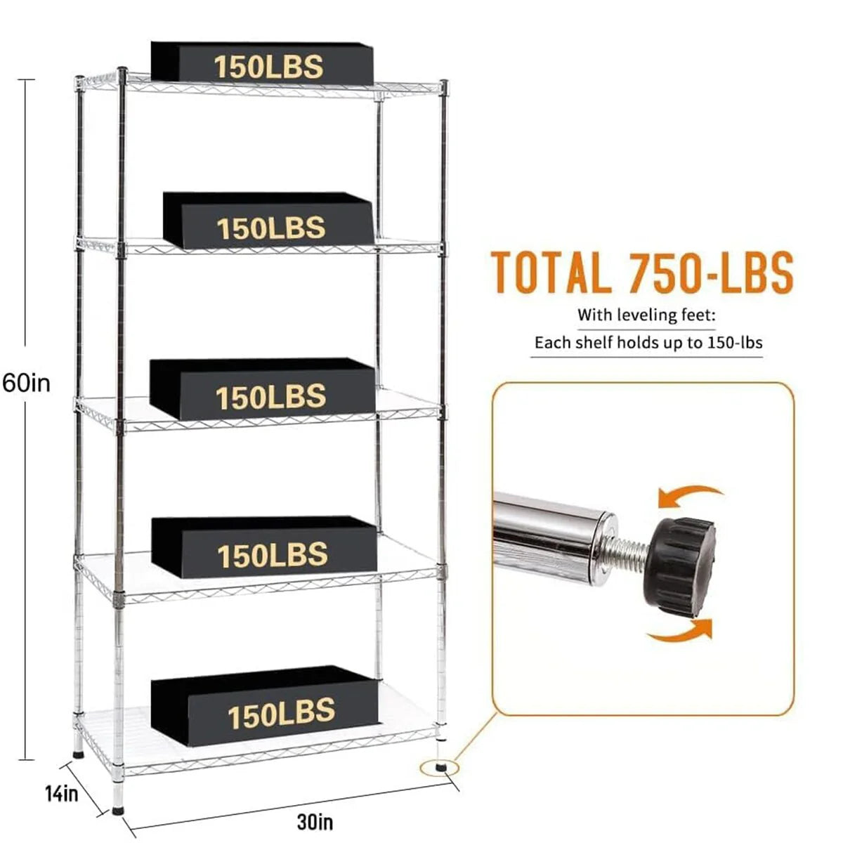 Chrome 4/5-Tier Shelving Unit Heavy-Duty Steel Shelves
