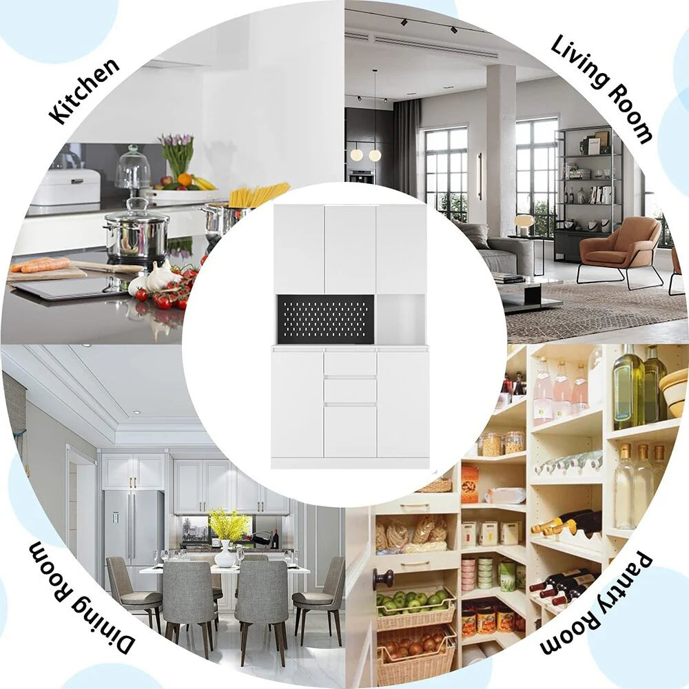 74" Freestanding Kitchen Pantry Cabinet w/Drawers, Storage Microwave - W43.66*D15.74*H74.00