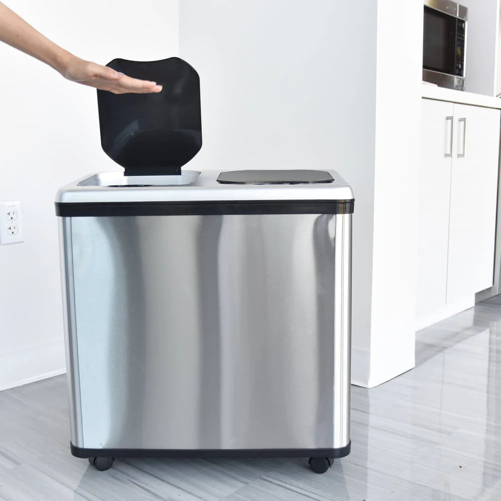 Halo 16 Gal Stainless Steel Sensor Recycle Bin Trash Can Wheels