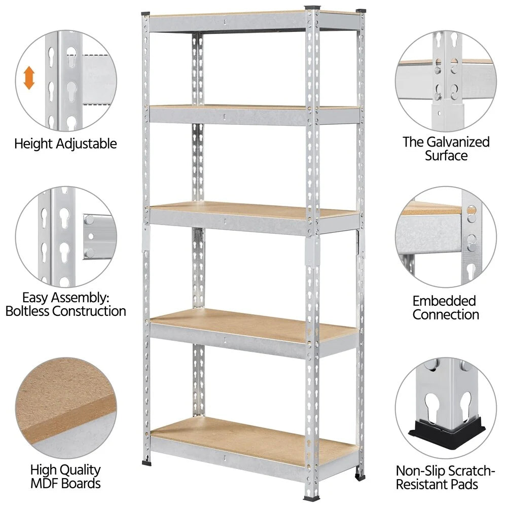 Yaheetech 5 Tiers Boltless Storage Shelf 330lb Capacity for Each Tier,Metal Frame MDF Wood Boards