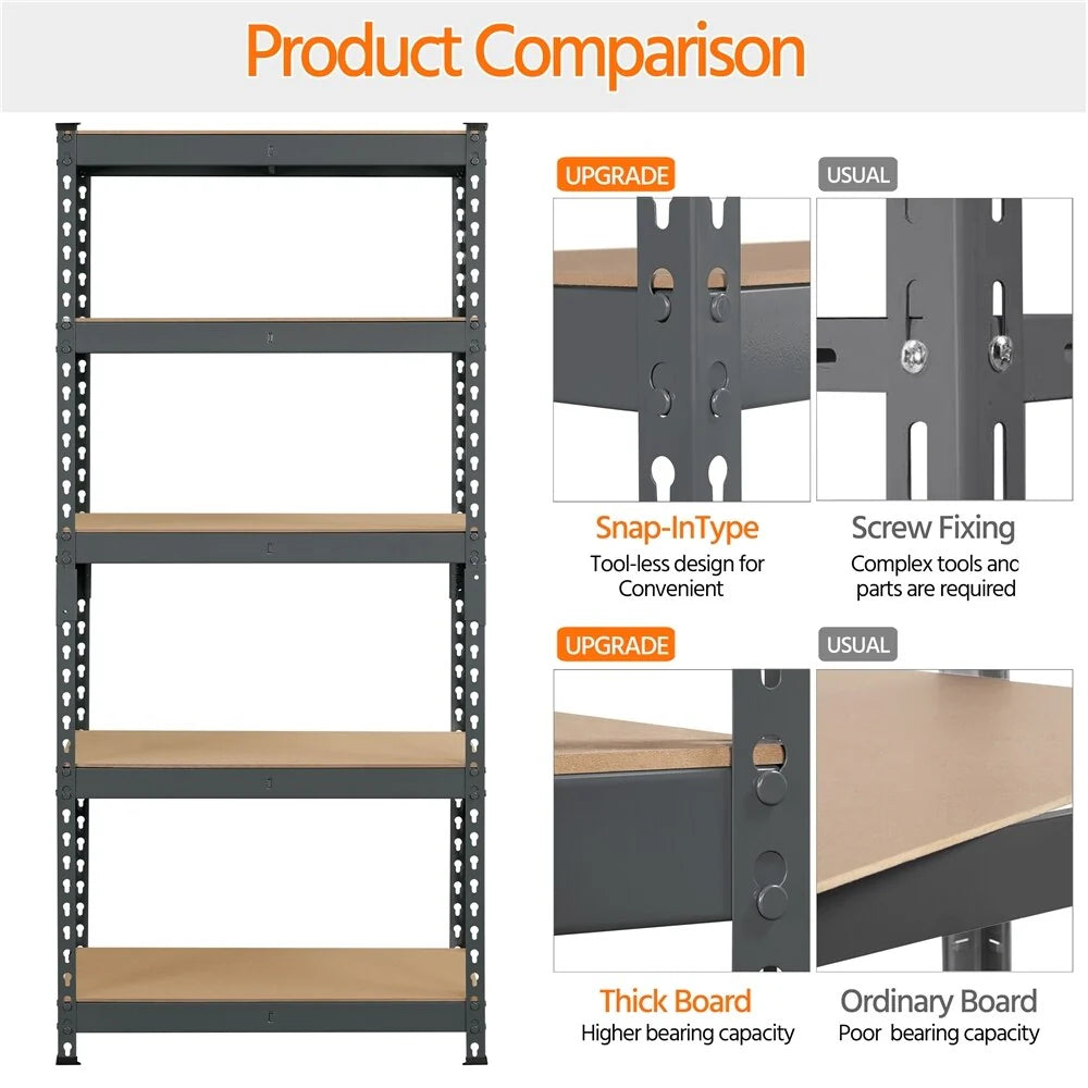 Yaheetech 5 Tiers Boltless Storage Shelf 330lb Capacity for Each Tier,Metal Frame MDF Wood Boards