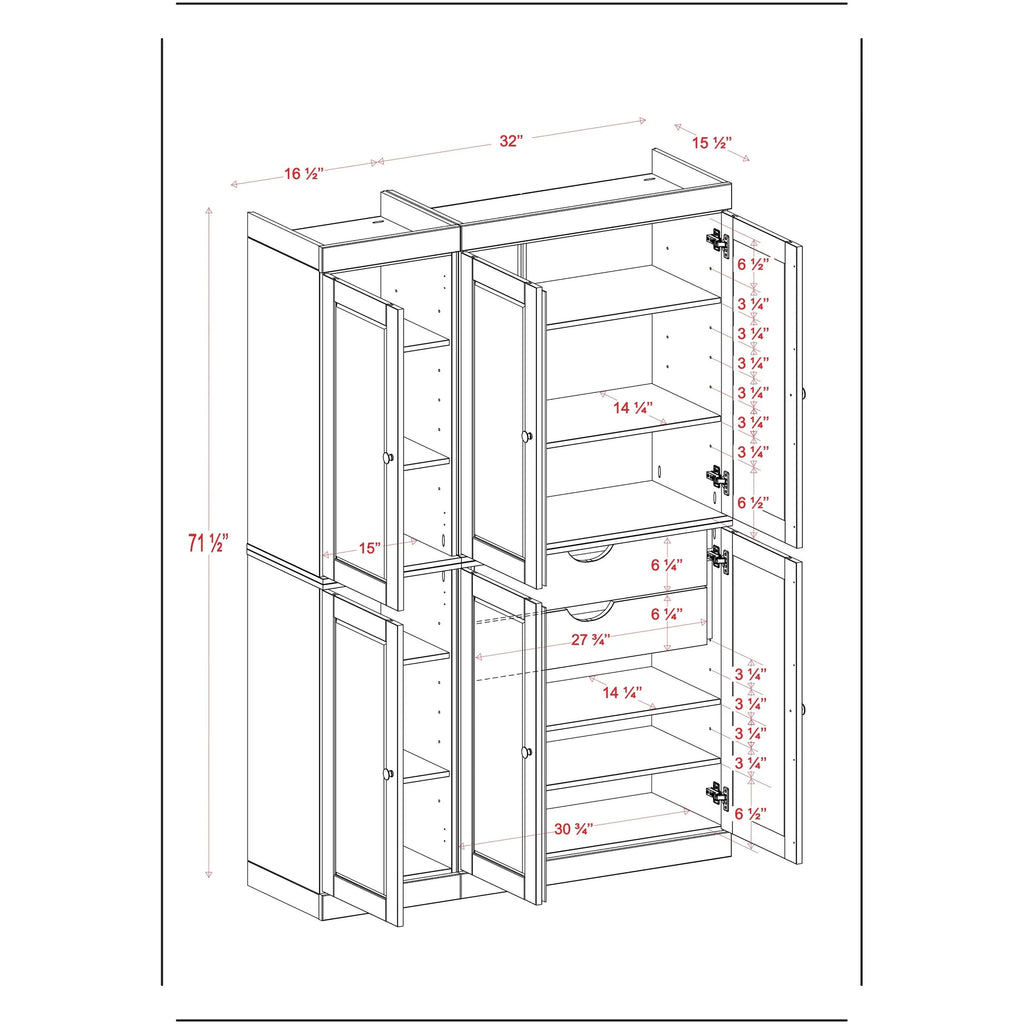 Palace Imports 100% Solid Wood China Pantry with Glass or Solid Wood Doors and 2-Drawers - 48.5" x 71.5"