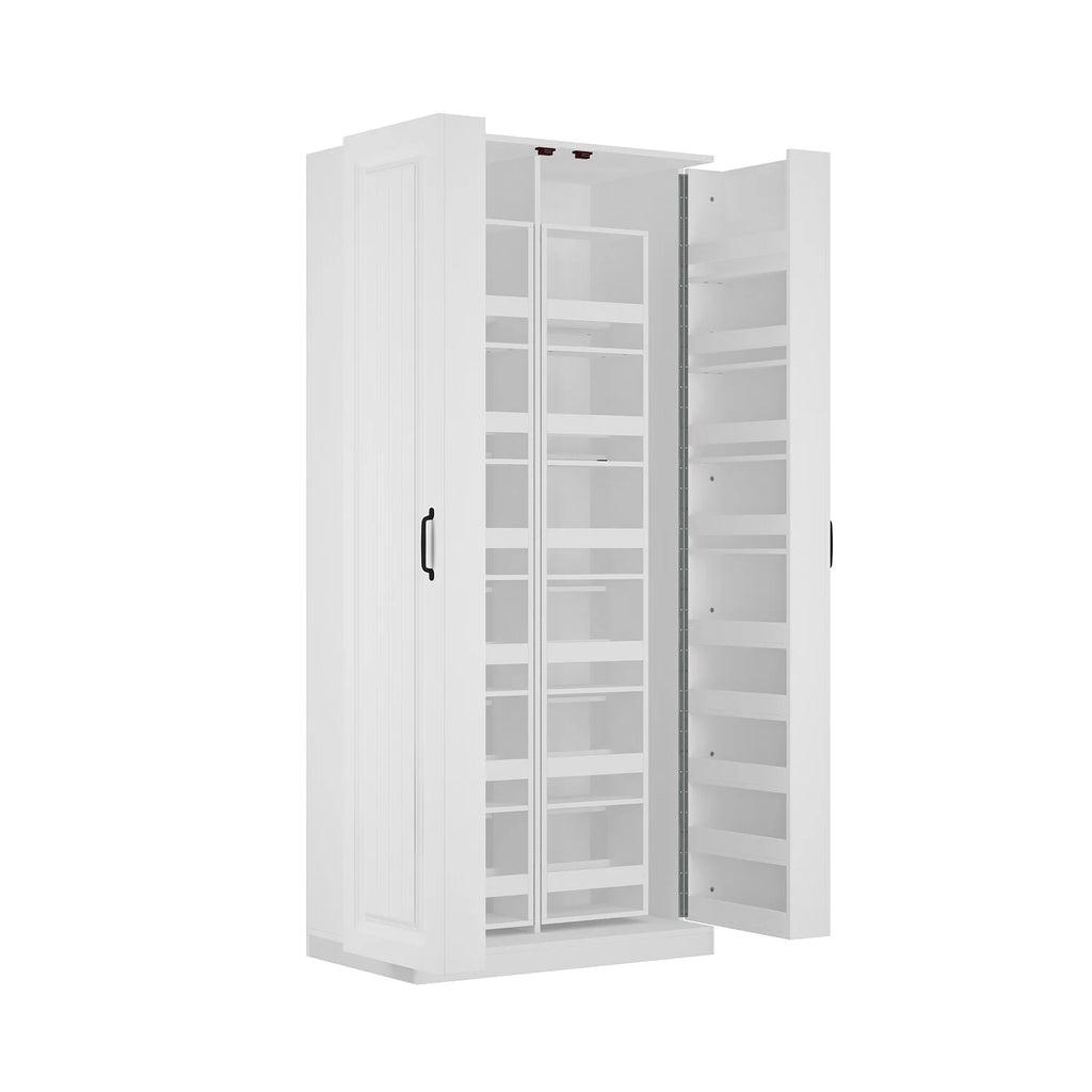 White Storage Cabinet: Kitchen Pantry, Buffet, Large 72.2"H Bookshelf