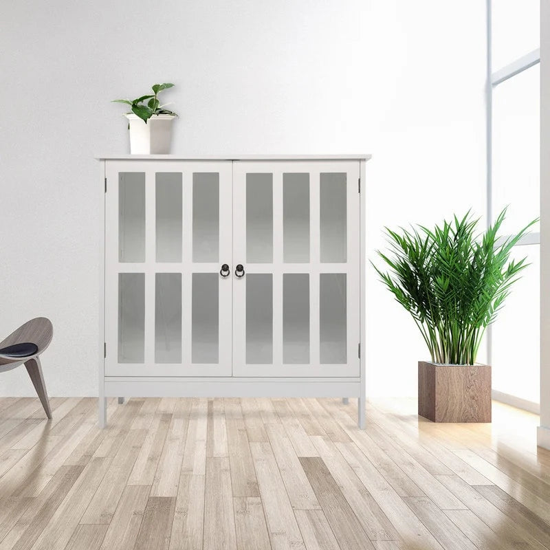 Transparent Door Free Standing Accent Storage Cabinet For Kitchen Dining White