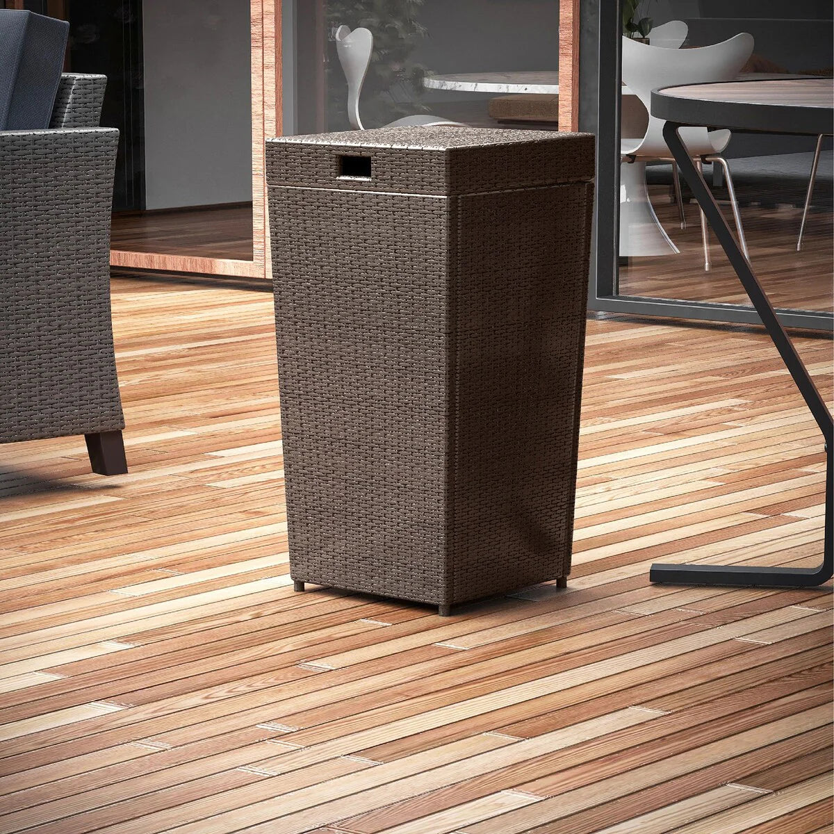 Nestl Outdoor Trash Can with Lid - 30 Gallon Durable Wicker Garbage Can for Patio